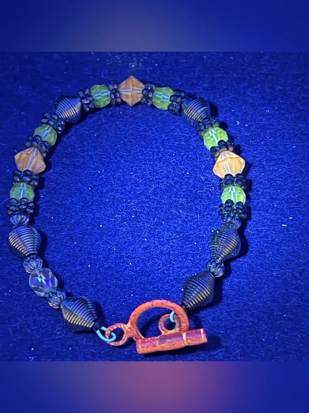 Glass Crystal Beaded Toggle Bracelet Purple Teal AB 7